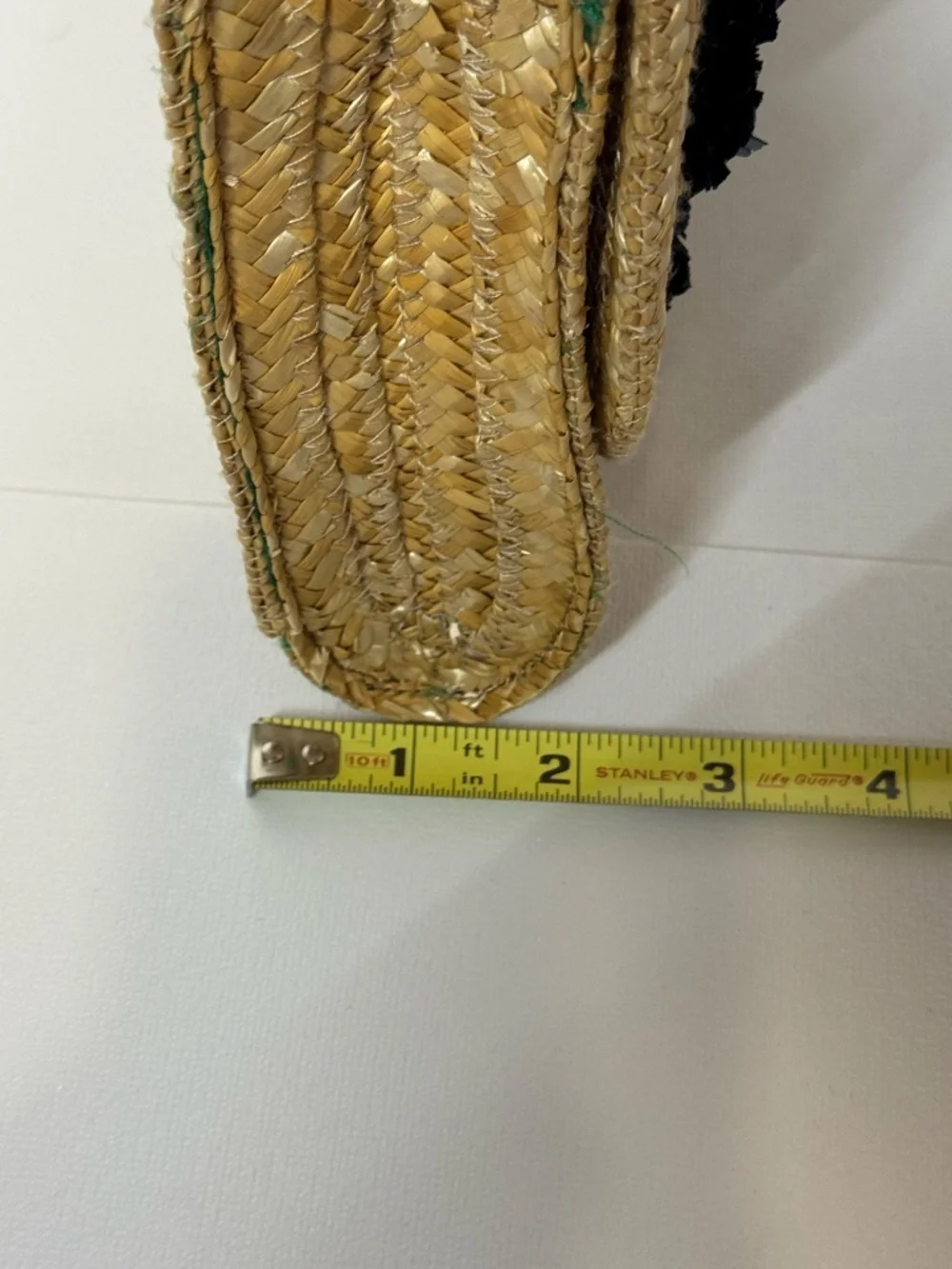 Ann Taylor Straw Raffia Clutch Black Pom Pom Fold Over Envelope Bag